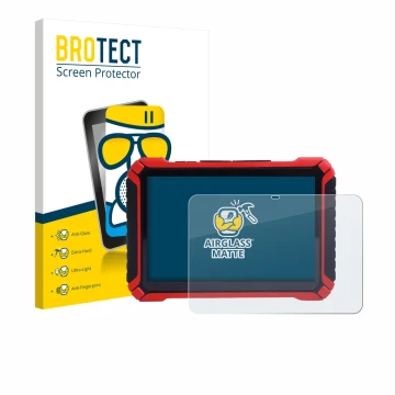 Vorderseite einer Produktverpackung mit dem Markenlogo BROTECT. Daneben ist das Gerät Launch X-431 Pad IX mit dem zugehörigen 