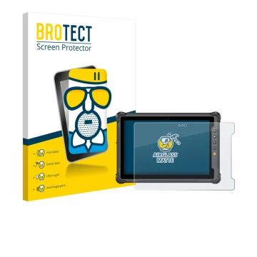 Vorderseite einer Produktverpackung mit dem Markenlogo BROTECT. Daneben ist das Gerät onerugged W10 J mit dem zugehörigen Disp