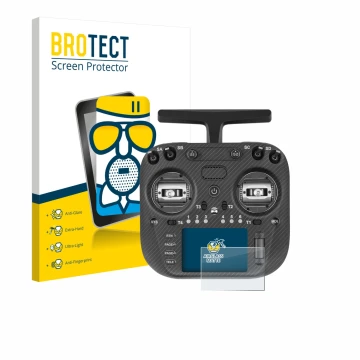 Vorderseite einer Produktverpackung mit dem Markenlogo BROTECT. Daneben ist das Gerät Radiomaster TX15 Max mit dem zugehörigen