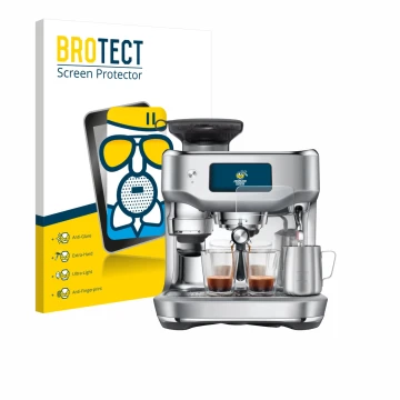 Vorderseite einer Produktverpackung mit dem Markenlogo BROTECT. Daneben ist das Gerät Sage the Oracle Dual Boiler mit dem zuge