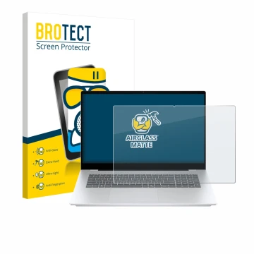 Vorderseite einer Produktverpackung mit dem Markenlogo BROTECT. Daneben ist das Gerät HP OmniBook 7 17-dc mit dem zugehörigen 