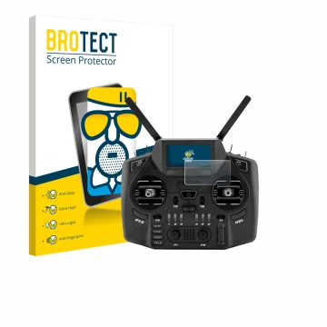 Vorderseite einer Produktverpackung mit dem Markenlogo BROTECT. Daneben ist das Gerät Radiomaster GX12 mit dem zugehörigen Dis