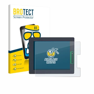 Vorderseite einer Produktverpackung mit dem Markenlogo BROTECT. Daneben ist das Gerät Schneider-electric HMIDT542 mit dem zuge