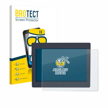 Vorderseite einer Produktverpackung mit dem Markenlogo BROTECT. Daneben ist das Gerät Schneider-electric HMIDT651 mit dem zuge