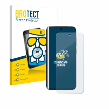 Vorderseite einer Produktverpackung mit dem Markenlogo BROTECT. Daneben ist das Gerät Vivo X300 Pro mit dem zugehörigen Displa