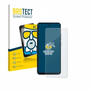 Vorderseite einer Produktverpackung mit dem Markenlogo BROTECT. Daneben ist das Gerät Motorola Moto G67 Power mit dem zugehöri