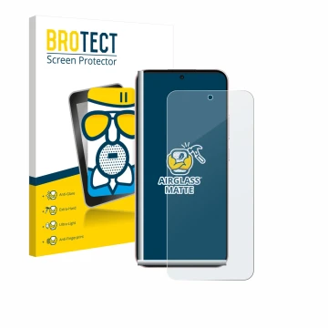 Vorderseite einer Produktverpackung mit dem Markenlogo BROTECT. Daneben ist das Gerät Oppo Reno 14 mit dem zugehörigen Display