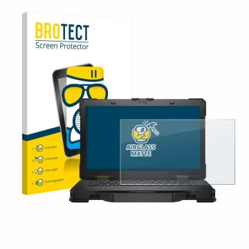 Vorderseite einer Produktverpackung mit dem Markenlogo BROTECT. Daneben ist das Gerät Dell Pro Rugged 14 Laptop mit dem zugehö