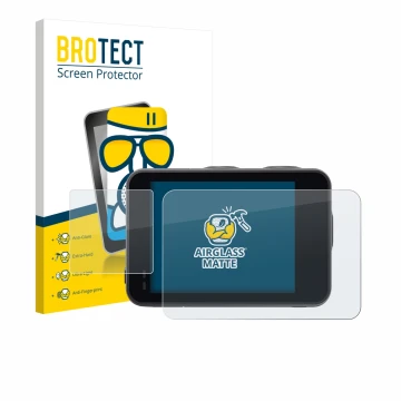 Vorderseite einer Produktverpackung mit dem Markenlogo BROTECT. Daneben ist das Gerät Akaso Brave 7 mit dem zugehörigen Displa