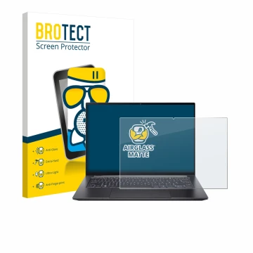 Vorderseite einer Produktverpackung mit dem Markenlogo BROTECT. Daneben ist das Gerät Acer Swift X 14 SFX14-73G Touch mit dem 