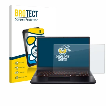 Vorderseite einer Produktverpackung mit dem Markenlogo BROTECT. Daneben ist das Gerät Acer Nitro V 15 mit dem zugehörigen Disp