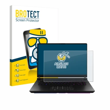 Vorderseite einer Produktverpackung mit dem Markenlogo BROTECT. Daneben ist das Gerät ASUS ROG Strix SCAR 18 2025 mit dem zuge