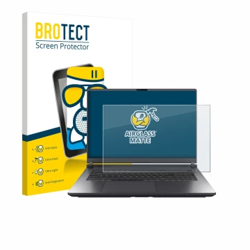 Vorderseite einer Produktverpackung mit dem Markenlogo BROTECT. Daneben ist das Gerät ASUS ROG Strix G18 G815 2025 mit dem zug