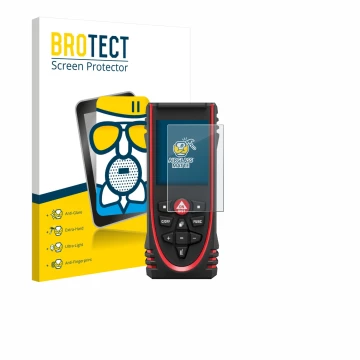 Vorderseite einer Produktverpackung mit dem Markenlogo BROTECT. Daneben ist das Gerät Leica DISTO X3 mit dem zugehörigen Displ