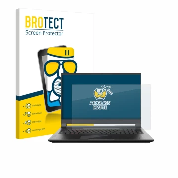 Vorderseite einer Produktverpackung mit dem Markenlogo BROTECT. Daneben ist das Gerät Gigabyte AORUS 17 2024 mit dem zugehörig