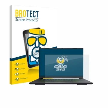 Vorderseite einer Produktverpackung mit dem Markenlogo BROTECT. Daneben ist das Gerät Gigabyte AERO X16 2025 mit dem zugehörig