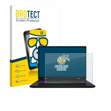 Vorderseite einer Produktverpackung mit dem Markenlogo BROTECT. Daneben ist das Gerät MSI Vector 16 HX AI mit dem zugehörigen 