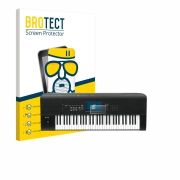 Vorderseite einer Produktverpackung mit dem Markenlogo BROTECT. Daneben ist das Gerät KORG Nautilus 61 mit dem zugehörigen Dis
