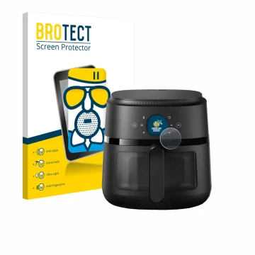 Vorderseite einer Produktverpackung mit dem Markenlogo BROTECT. Daneben ist das Gerät Philips Airfryer 2000 Gen 2 6,2L mit dem