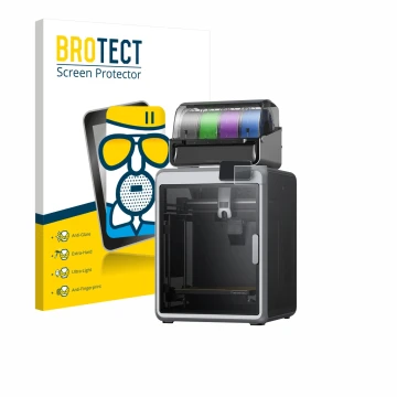 Vorderseite einer Produktverpackung mit dem Markenlogo BROTECT. Daneben ist das Gerät Creality K2 mit dem zugehörigen Displays