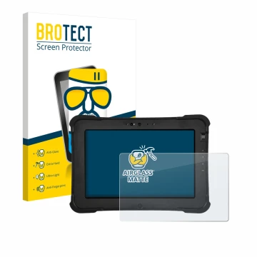 Vorderseite einer Produktverpackung mit dem Markenlogo BROTECT. Daneben ist das Gerät Zebra XSlate L10ax mit dem zugehörigen D