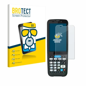 Vorderseite einer Produktverpackung mit dem Markenlogo BROTECT. Daneben ist das Gerät Unitech HT330 mit dem zugehörigen Displa