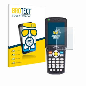 Vorderseite einer Produktverpackung mit dem Markenlogo BROTECT. Daneben ist das Gerät Unitech HT510A mit dem zugehörigen Displ