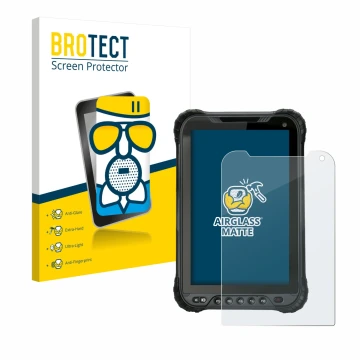 Vorderseite einer Produktverpackung mit dem Markenlogo BROTECT. Daneben ist das Gerät Unitech TB85 Plus mit dem zugehörigen Di