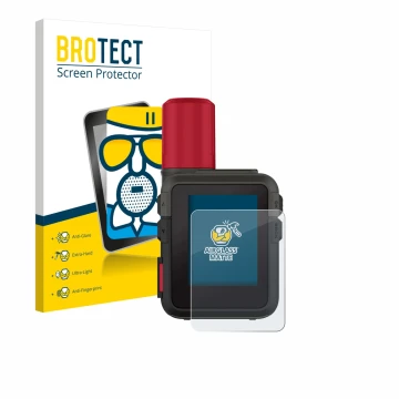 Vorderseite einer Produktverpackung mit dem Markenlogo BROTECT. Daneben ist das Gerät Garmin inReach Mini 3 Plus mit dem zugeh