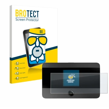 Vorderseite einer Produktverpackung mit dem Markenlogo BROTECT. Daneben ist das Gerät TP-Link M7350 mit dem zugehörigen Displa