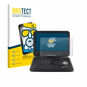Vorderseite einer Produktverpackung mit dem Markenlogo BROTECT. Daneben ist das Gerät Soundmaster PDB1910SW DVD Player mit dem