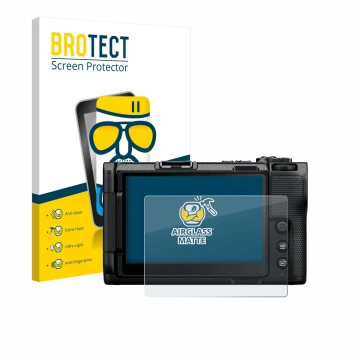 Vorderseite einer Produktverpackung mit dem Markenlogo BROTECT. Daneben ist das Gerät Nikon ZR 2025 mit dem zugehörigen Displa