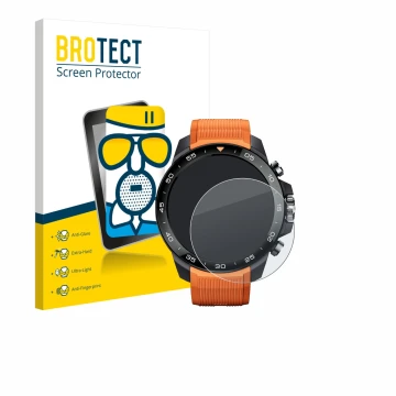 Vorderseite einer Produktverpackung mit dem Markenlogo BROTECT. Daneben ist das Gerät Xiaomi Mibro GS Explorer S mit dem zugeh