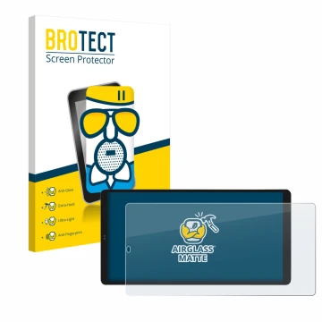 Vorderseite einer Produktverpackung mit dem Markenlogo BROTECT. Daneben ist das Gerät Shelly Wall Display X2i mit dem zugehöri