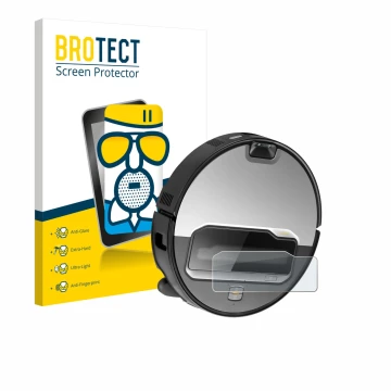 Vorderseite einer Produktverpackung mit dem Markenlogo BROTECT. Daneben ist das Gerät Roborock Saros Z70 mit dem zugehörigen D