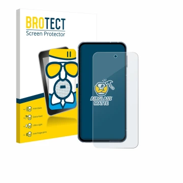 Vorderseite einer Produktverpackung mit dem Markenlogo BROTECT. Daneben ist das Gerät Sharp Aquos Sense 10 mit dem zugehörigen