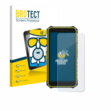 Vorderseite einer Produktverpackung mit dem Markenlogo BROTECT. Daneben ist das Gerät Ulefone RugKing 2 Pro mit dem zugehörige