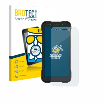 Vorderseite einer Produktverpackung mit dem Markenlogo BROTECT. Daneben ist das Gerät Zebra TC701 mit dem zugehörigen Displays