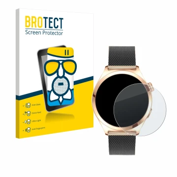 Vorderseite einer Produktverpackung mit dem Markenlogo BROTECT. Daneben ist das Gerät Niolina Smartwatch 1.27