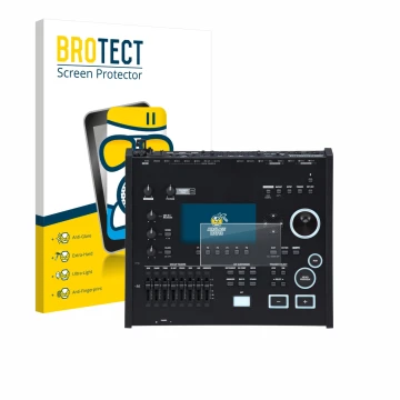 Vorderseite einer Produktverpackung mit dem Markenlogo BROTECT. Daneben ist das Gerät Roland V71 mit dem zugehörigen Displaysc