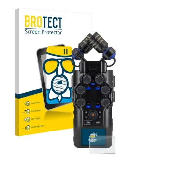 Vorderseite einer Produktverpackung mit dem Markenlogo BROTECT. Daneben ist das Gerät Zoom H6 studio mit dem zugehörigen Displ