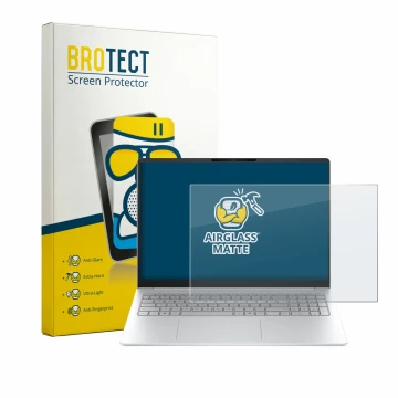 Vorderseite einer Produktverpackung mit dem Markenlogo BROTECT. Daneben ist das Gerät HP OmniBook 3 16 16-bw0750ng mit dem zug