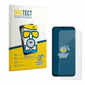 Vorderseite einer Produktverpackung mit dem Markenlogo BROTECT. Daneben ist das Gerät realme C100 4G mit dem zugehörigen Displ