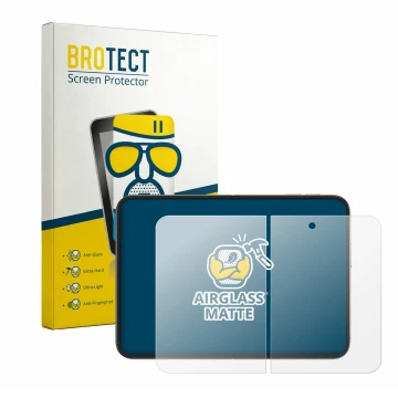 Vorderseite einer Produktverpackung mit dem Markenlogo BROTECT. Daneben ist das Gerät Apple iPhone Duo (Inneres Display) mit d