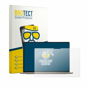Vorderseite einer Produktverpackung mit dem Markenlogo BROTECT. Daneben ist das Gerät Dell XPS Googlebook mit dem zugehörigen 