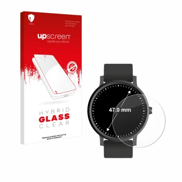 Vorderseite einer Produktverpackung mit dem Markenlogo upscreen. Daneben ist das Gerät Armbanduhren (Kreisrund, ø: 47 mm) mit 