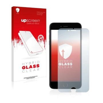 Vorderseite einer Produktverpackung mit dem Markenlogo upscreen. Daneben ist das Gerät Apple iPhone 6S Plus mit dem zugehörige