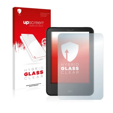 Vorderseite einer Produktverpackung mit dem Markenlogo upscreen. Daneben ist das Gerät Tolino Vision 3 HD mit dem zugehörigen 