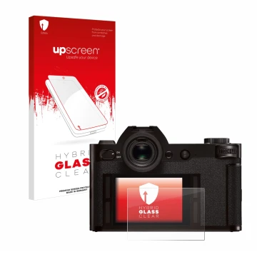 Vorderseite einer Produktverpackung mit dem Markenlogo upscreen. Daneben ist das Gerät Leica SL (Typ 601) mit dem zugehörigen 