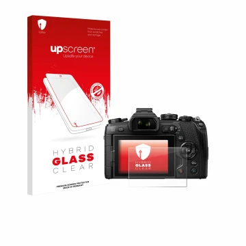 Vorderseite einer Produktverpackung mit dem Markenlogo upscreen. Daneben ist das Gerät Olympus OM-D E-M1 Mark II mit dem zugeh